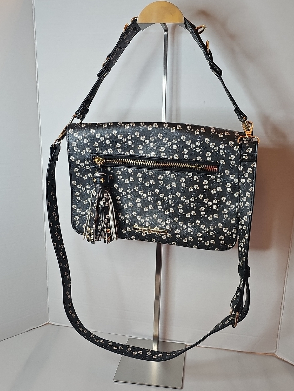 Steve Madden Black Floral Crossbody Bag with Gold Hardware